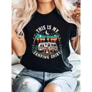 Funny camping hiking nature T-shirt,  round neck women's casual summer T-shirt - Picture 1 of 12