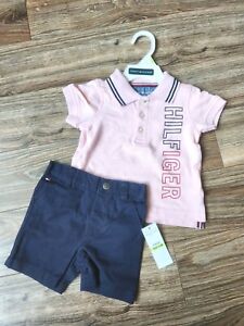 Tommy Hilfiger Baby Boys 3-6 Months 2-Piece Shorts Set Pink Polo Embroidered NEW