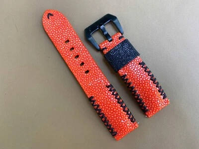 Orange Stingray Leather Watch Strap Band, Size 18 19mm 20mm 21mm 22mm 24mm 26mm - Image 1 of 4
