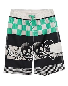 NEW Crazy 8 Boy's Black & Gray Skull & Crossbones Board Shorts Swimming Beach - Picture 1 of 1