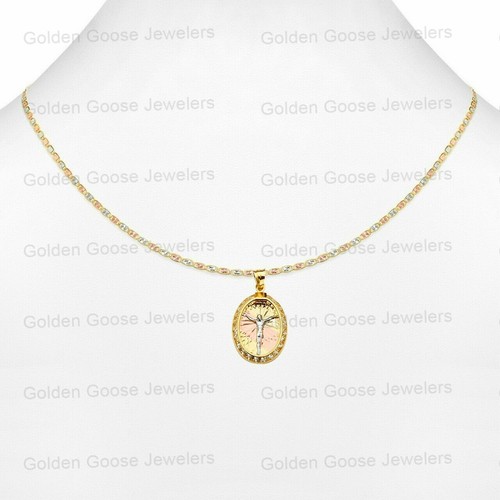 Ciondolo medaglia Gesù zirconi oro tricolore vero 14 kt catena Valentino
