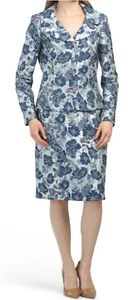 TAHARI by ARTHUR LEVINE Suit Jacket Skirt Women sz 10 Blue Metallic Jacquard NWT - Picture 1 of 10