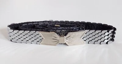 Cinturón de mujer escala serpiente de metal tono plateado hebilla de arco vintage 39" Foto 1 de 4