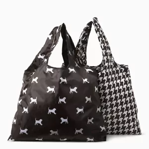 Foldable Poly Grocery Store Reusable Shopping Bag - Set of 2 HOUNDSTOOTH PUPPY - Picture 1 of 2