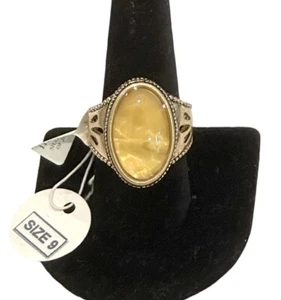 Lia Sophia "Solace" Gold Tone Ring w/Genuine Inlaid Abalone Shell & Cut Crystals - Picture 1 of 5