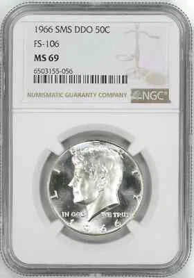 1966 SMS DDO KENNEDY HALF DOLLAR 50C FS-106 NGC CERTIFIED MS 69 MINT UNC (056) - Image 1 of 4