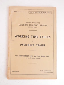 Railway Working Timetable BR London Midland Section Sections ABCDEF 1961 - Picture 1 of 8