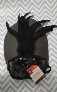 Masquerade Mask Costume Ball NEW Black Feathers Womens Mens Unisex New Years NYE - Picture 1 of 3