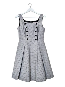 REVIEW Grey All Over Dot Print Pleated Sleeveless Dress Size 10 - Picture 1 of 3