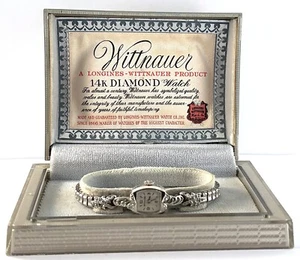 Vintage Longines Wittnauer 14k Solid White Gold & Diamond Ladys Dress Watch 1955 - Picture 1 of 15