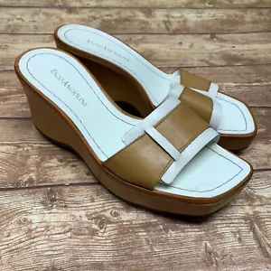 Enzo Angiolini Slide Wedge Sandals Open Toe Wide Strap Women's 6.5 Mellan - Picture 1 of 13