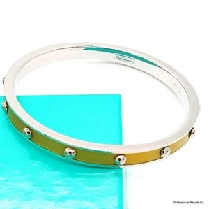 $68 COACH Yellow Enamel Silver 1/4" Nail Head Silver Bangle Bracelet - NWT - Picture 1 of 6