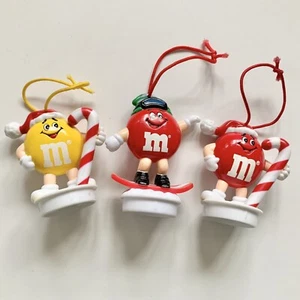 Lot 3 Vintage M&M Christmas Ornaments 1992 Red Yellow Candy Cane Snowboarder - Picture 1 of 10
