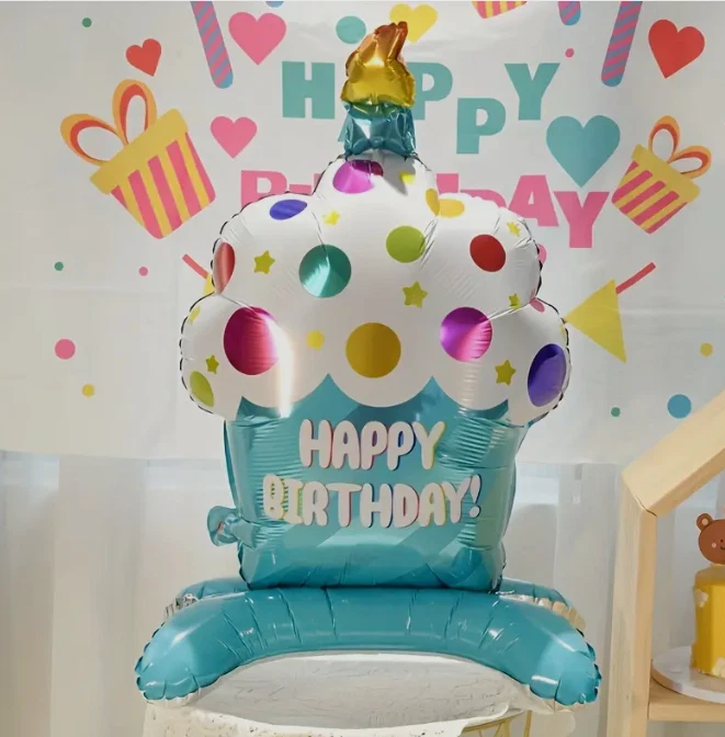 34" GIGANTE Globo Lámina Cupcake FELIZ CUMPLEAÑOS AZUL Confeti Vela Globos Foto 1 de 1