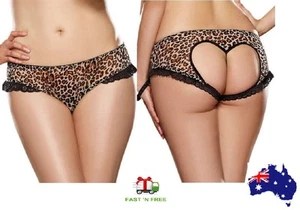 Women’s Plus Size Leopard Print Open Heart Back Lace Trim Briefs Panty Lingerie - Picture 1 of 5