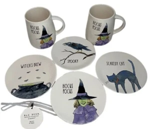 Rae Dunn Hocus Pocus Plates Mugs Witches Brew Spooky Scary Cat 6 Halloween NWT - Picture 1 of 5