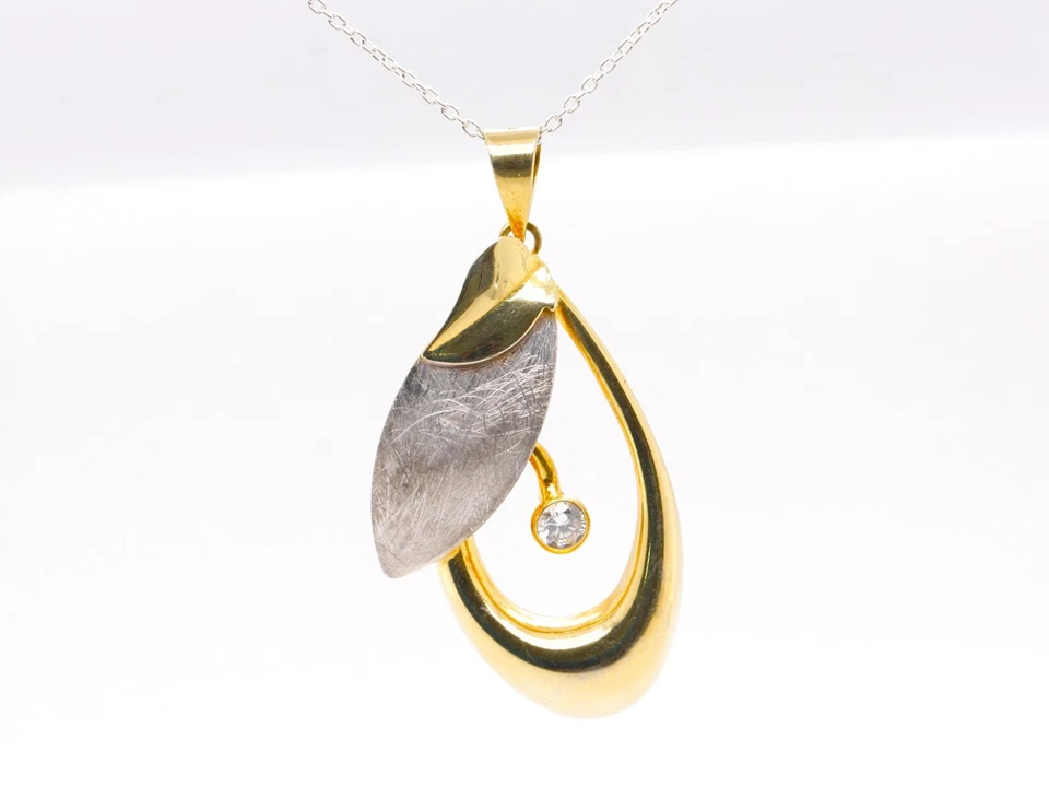 Argento Sterling Massiccio Design Zircone Cubico Ciondolo Finito 18ct Giallo Oro - Immagine 1 di 4