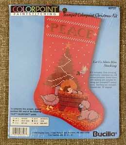 Bucilla LET US ADORE HIM Colorpoint Paintstitching Christmas Stocking Kit New - Picture 1 of 2