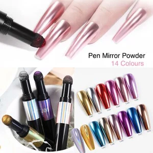 Nail Chrome PEN Mirror Powder Air Cushion Solid 14 Colours Dust Holographic Red - Picture 1 of 17
