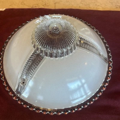 1940's/Art Deco 3 Chain Ivory Glass Ceiling Light Lamp Beaded Rim 3 Panel - Image 1 of 4