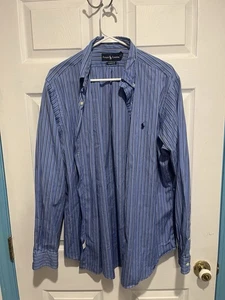Ralph Lauren Herren Größe 16/Large blau gestreift Button-Down Langarm - Bild 1 von 5