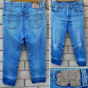 Vintage Levis 501 Jeans Worn Distressed Made In USA Sz W 34 L 33 But Inseam 30 - Picture 1 of 24