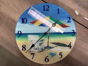 Coastal Wall Clock 12" Diameter Battery Operated New Coast Ocean Beach Decor - Picture 1 of 2