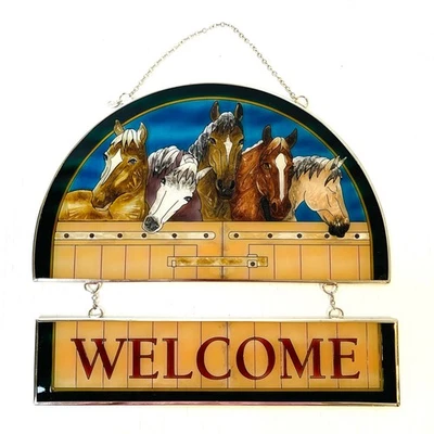Amia Linda McFadden Sun Catcher Welcome Sign Horses Equestrian Stain Glass - Image 1 of 4