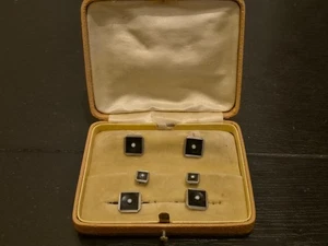 Juego de tachuelas de vestido Art Deco plateado negro cuadrado con botones - Imagen 1 de 10