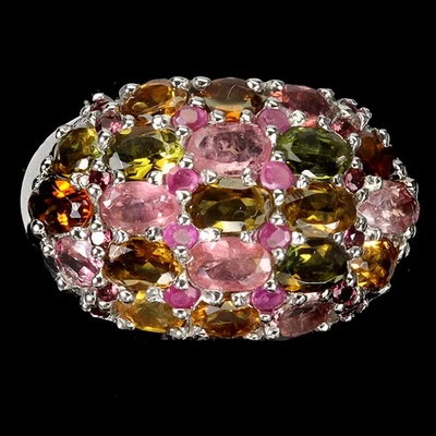 Anillo de plata de ley 925 ovalado turmalina rodolita rubí piedras preciosas joyería talla 8. Foto 1 de 4