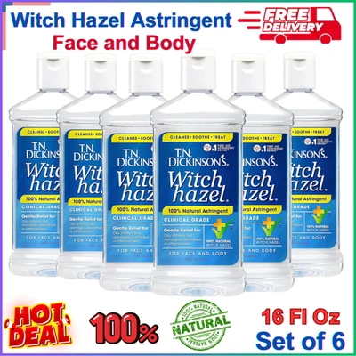 TN Dickinsons Witch Hazel вяжущий для лица и тела 100% натуральный 16 жидк. (6 УПАКОВОК) - Изображение 1 из 4
