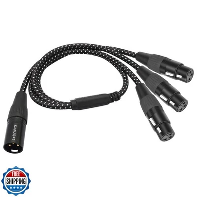 Lrbners XLR Male to 3 Female Splitter Cable 2FT - Heavy-Duty Metal Braided Y- - Image 1 of 4