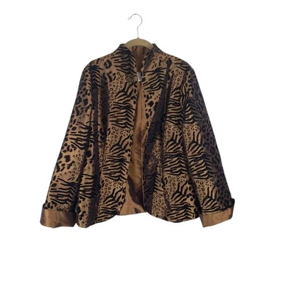 Grace Chuang Evening Jacket Brown Flocked Taffeta Animal Print Size Large - Image 1 of 4