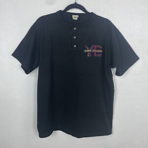 Vintage 90s York College Plaid Embroidered Henley Shirt Sz XL 100% Cotton USA