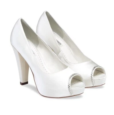 Sapatos de Noiva Benjamin Adams Londres Scarlett Branco Seda Peep Toe Plataforma Casamento - Imagem 1 de 4