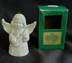 Goebel Bell Angel Christmas Ornament Bisque 2 Edition Annual 1977 Vintage 2 3/4" - Picture 1 of 12