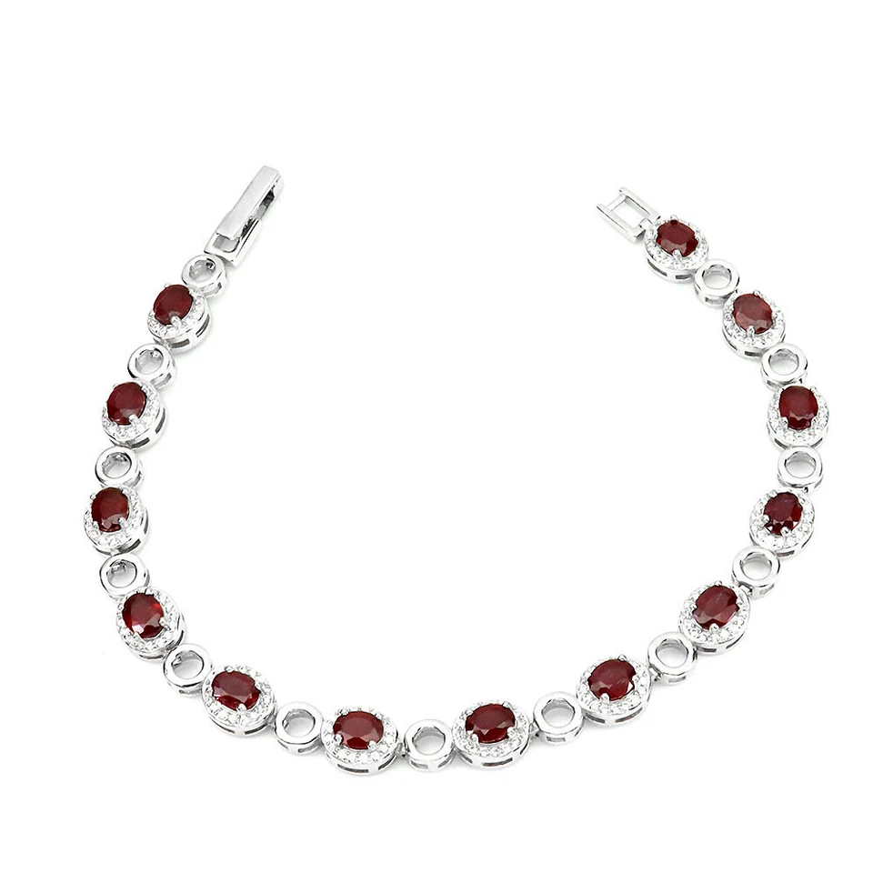 925 Sterling Silver Bracelet Oval Ruby 5x4mm Natural Gemstone Jewelry 7.5in - Image 1 of 4