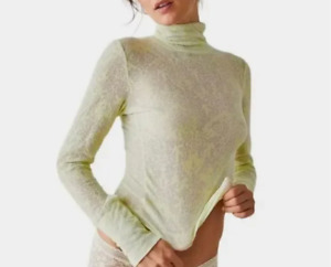 Free People You and I Long Sleeve Turtleneck Top Chartreuse Green Women's Small