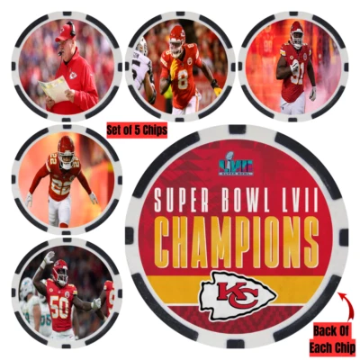 KANSAS CITY CHIEFS 2023 SUPER BOWL LVII CHAMPS - POKER CHIP SET (5) - Image 1 of 2