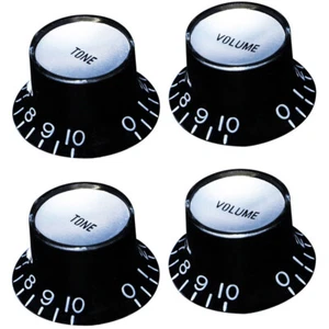 4 Top Hat Bell Reflector Knobs for Gibson CTS Pots Silver Cap - Embossed Black - Picture 1 of 4