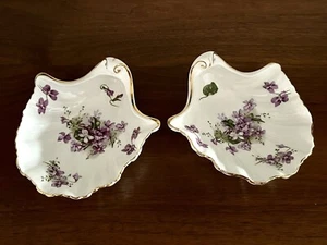 Vtg Hammersley Victorian Violets Bone China Shell Dish Candy Nut SET OF 2 - Picture 1 of 16