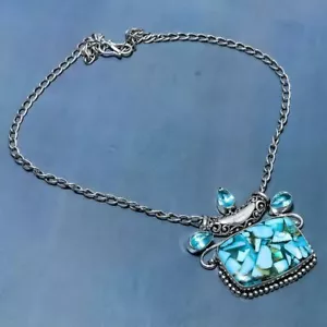 Copper Blue Turquoise, Topaz 925 Sterling Silver Necklace 18" - Picture 1 of 3