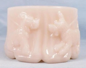 Akro Agate Scotty Dog Puff Box Base Only Opaque Pink No Lid Powder Vintage #1 - Picture 1 of 7