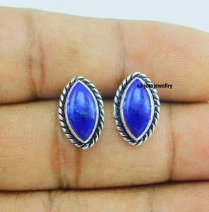 Lapis Lazuli Gemstone 925 sterling silver handmade Stud Earrings - Picture 1 of 4