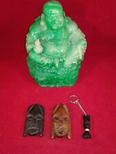 2 Small African Wooden Tribal Masks Pendants & Wooden Bust Keychain Key Ring