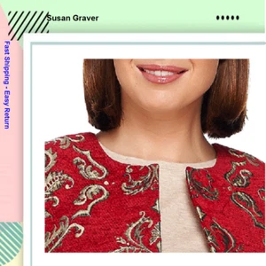Susan Graver 25th Anniversary Tapestry Jacket , Red , Size 2 - Picture 1 of 6