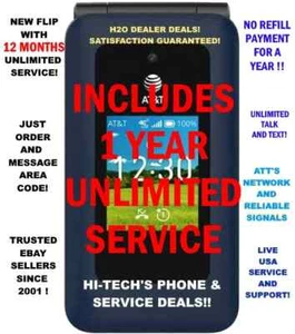 FLIP PHONE ▶ INCLUDES UNLIMITED ▶ 12 MONTHS SERVICE ✅H2O Wireless - ATT ! - Picture 1 of 2
