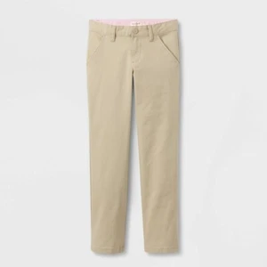Cat & Jack Girls School Uniform Pants Size 12 PLUS Beige Chino Khaki Slim - Picture 1 of 1