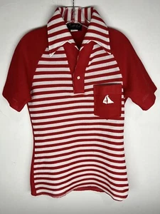 VINTAGE 1960s MOD RED WHITE SAILOR SAILBOAT SHIRT HIPPIE MI LORD FLORIDA YACHT - Picture 1 of 4