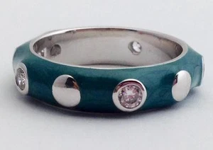 Lauren G Adams Stackable Rhodium Green Enamel Round CSs Ring, R-60509 Sz 6 - Picture 1 of 4